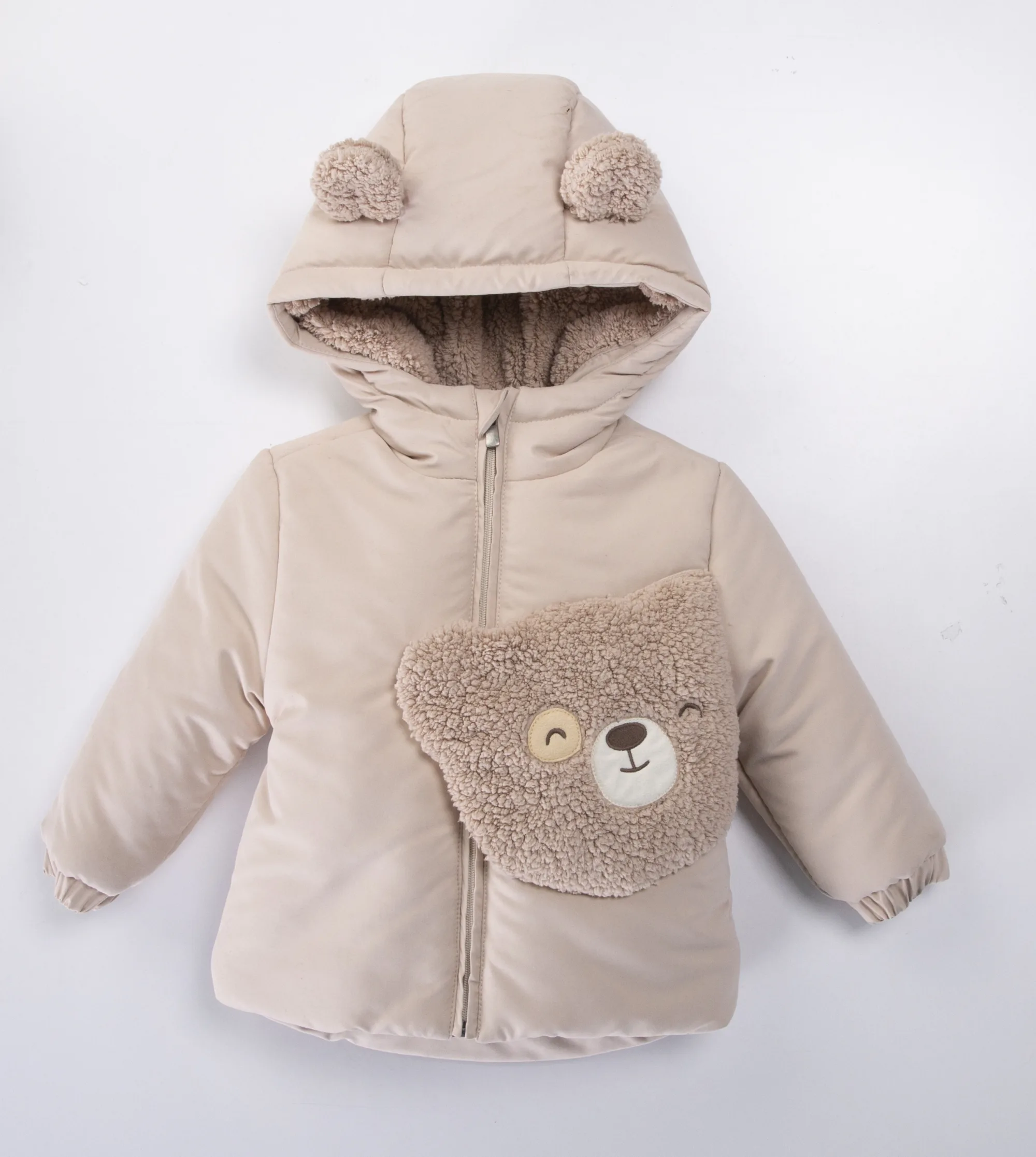 zimska jakna za decu sa medvedićem 1 godina, bež