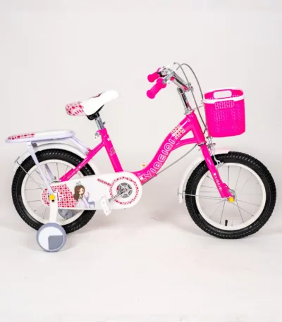 dečiji bicikl 663 sa pomoćnim točkićima i korpom – 3 boje roza, 12*