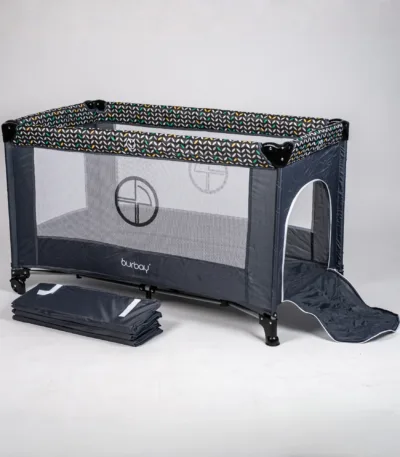 prenosivi krevetac burbay bk80 sivi (putni) sa mrežastim stranicama, bočnim ulazom i torbom