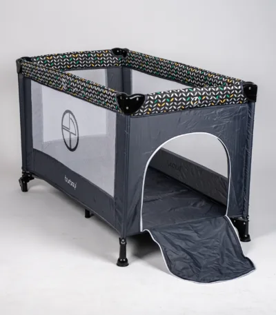 prenosivi krevetac burbay bk80 sivi (putni) sa mrežastim stranicama, bočnim ulazom i torbom