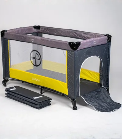 prenosivi krevetac burbay bk80 (sivo žuta boja) sa bočnim ulazom i torbom za nošenje