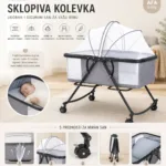 kl 1001 sklopiva kolevka sa mrežicom i točkićima – siva